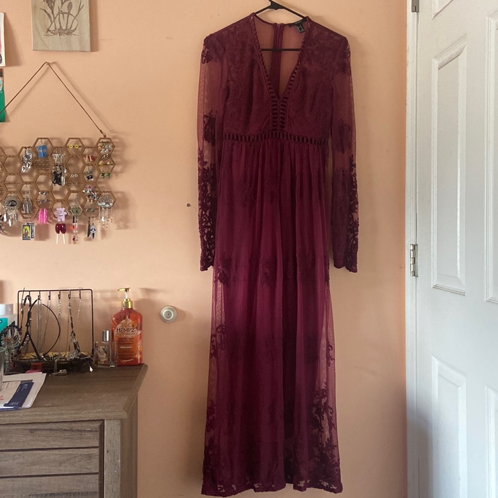 Burgundy Floor length bohemian style dress